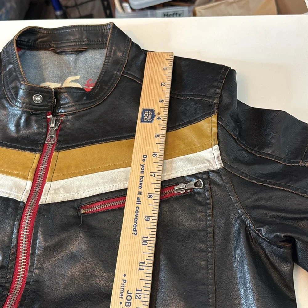 Vintage Springfield 76 Men's Black Leather Racer Jacket w/ Stripe Accents - Picture 14 of 15